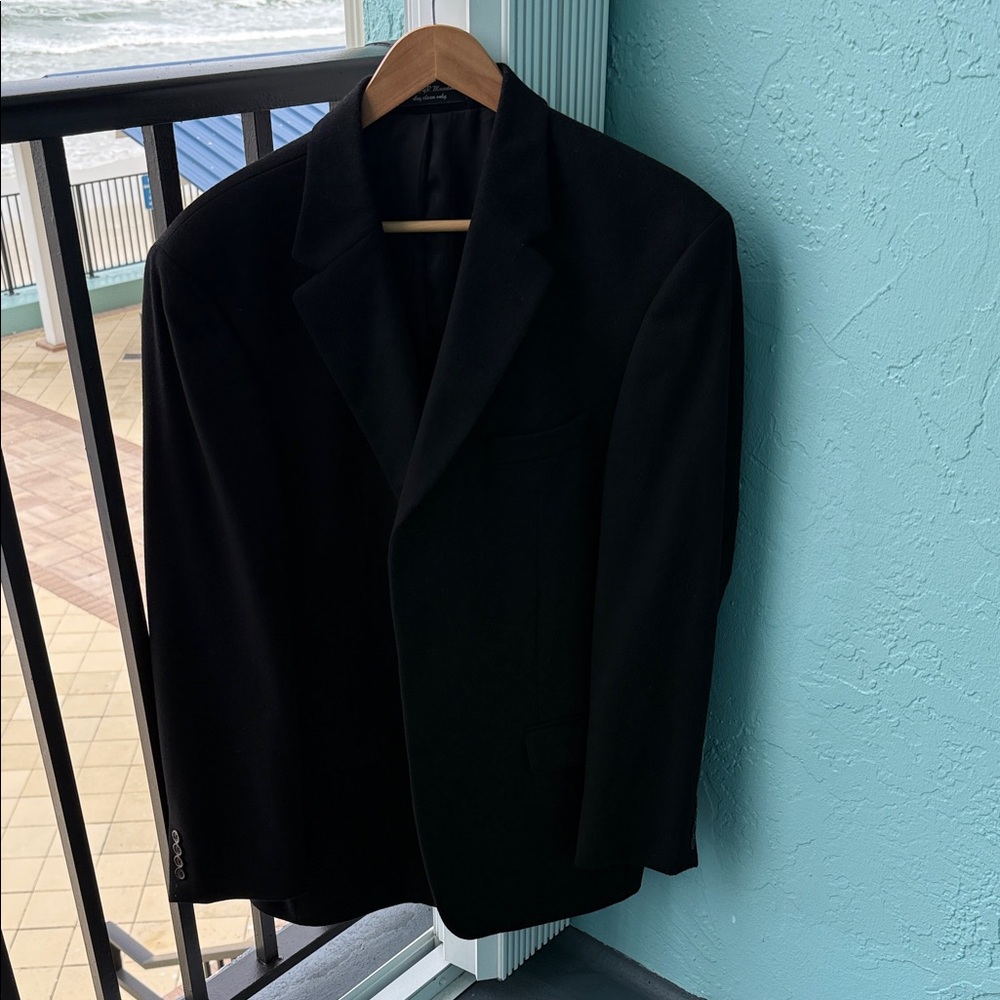 Andrew Fezza 42L Elegant Black wool silk cashmere Blazer sport coat jacket